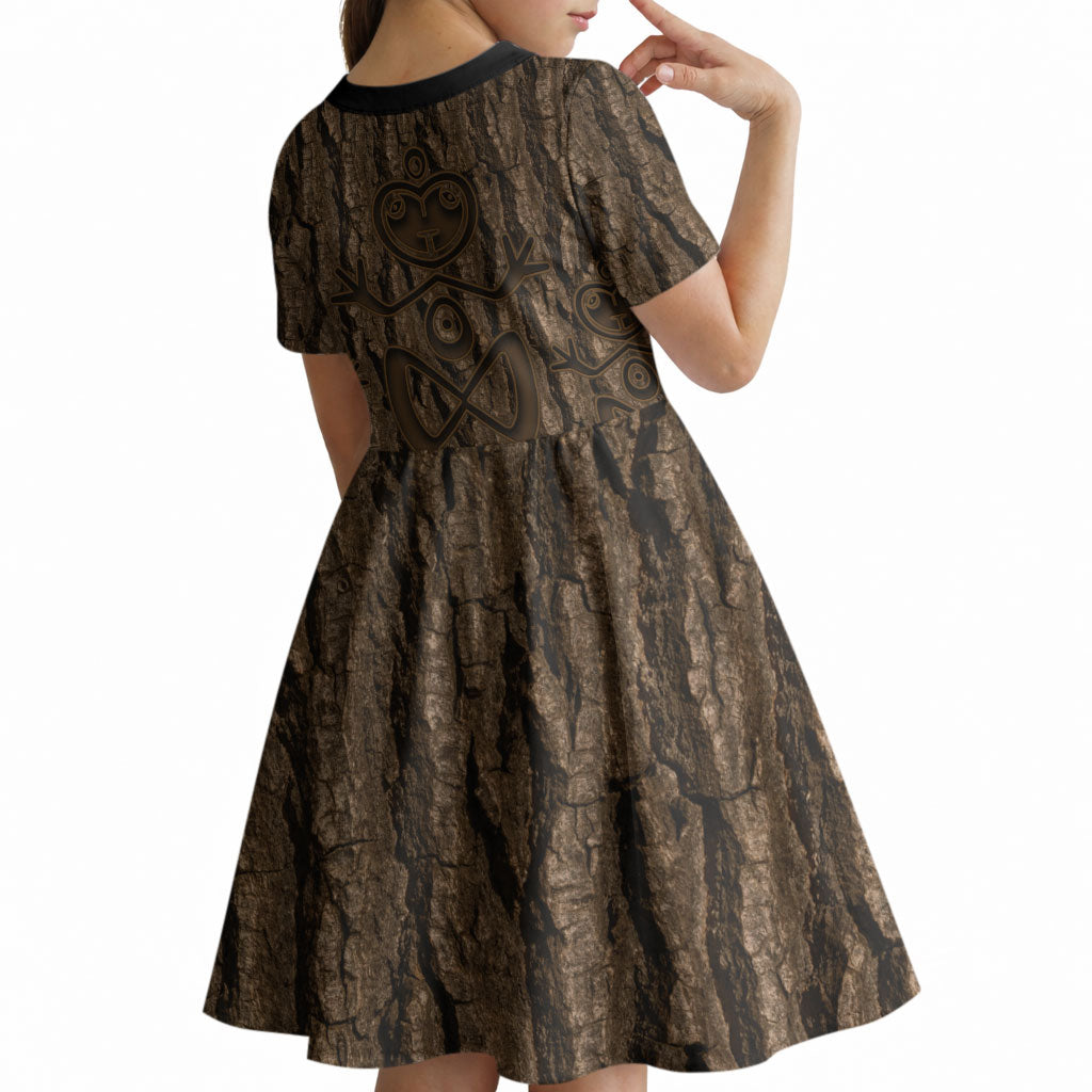 Kioranga Moriori New Zealand Kid Short Sleeve Dress Kopi Rakau Carving Art LT14 - Polynesian Pride