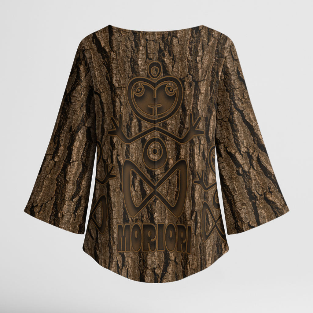 Kioranga Moriori New Zealand Kimono Sleeve Blouse Kopi Rakau Carving Art LT14 - Polynesian Pride