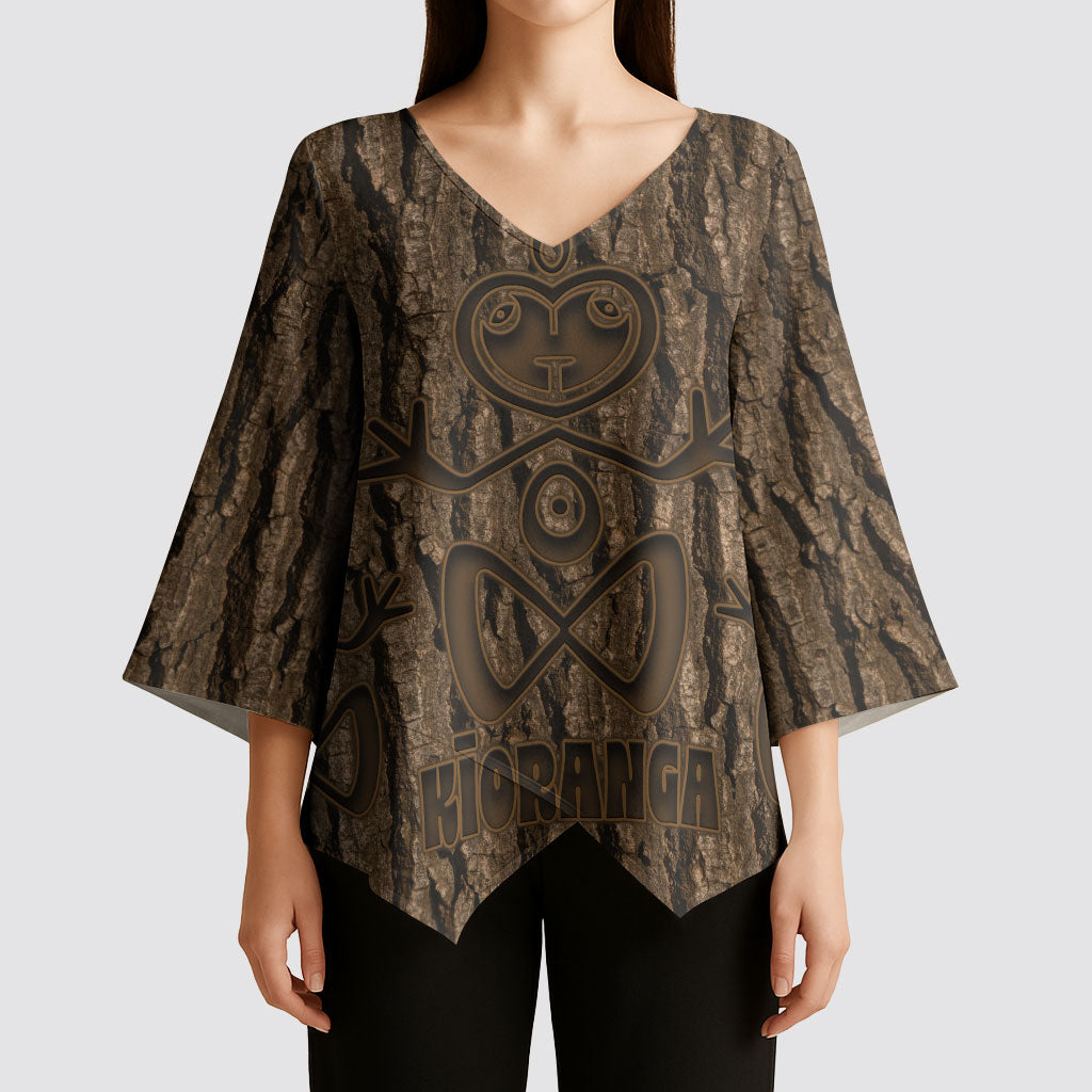 Kioranga Moriori New Zealand Kimono Sleeve Blouse Kopi Rakau Carving Art LT14 - Polynesian Pride