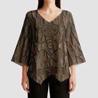 Kioranga Moriori New Zealand Kimono Sleeve Blouse Kopi Rakau Carving Art LT14 - Polynesian Pride