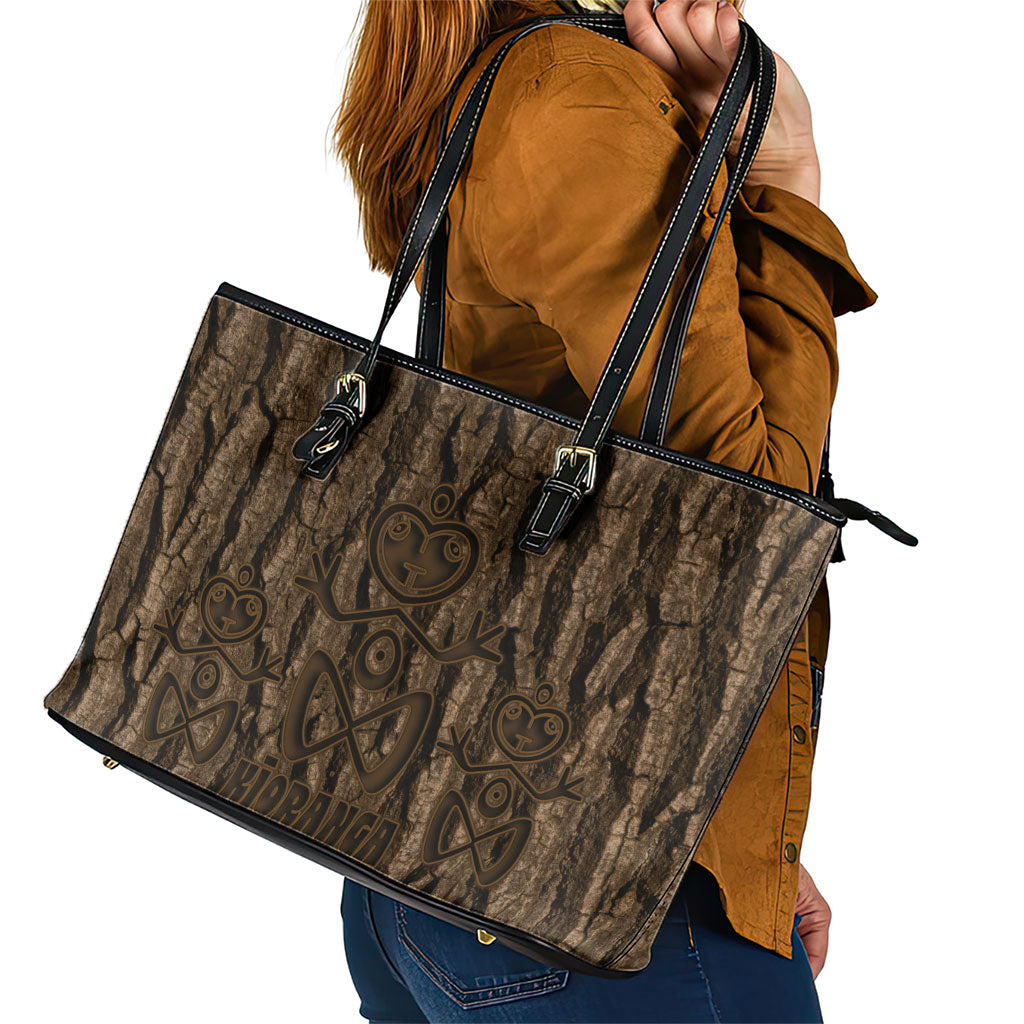 Kioranga Moriori New Zealand Leather Tote Bag Kopi Rakau Carving Art LT14 - Polynesian Pride