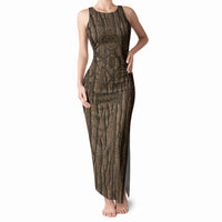 Kioranga Moriori New Zealand Tank Maxi Dress Kopi Rakau Carving Art LT14 Women Brown - Polynesian Pride