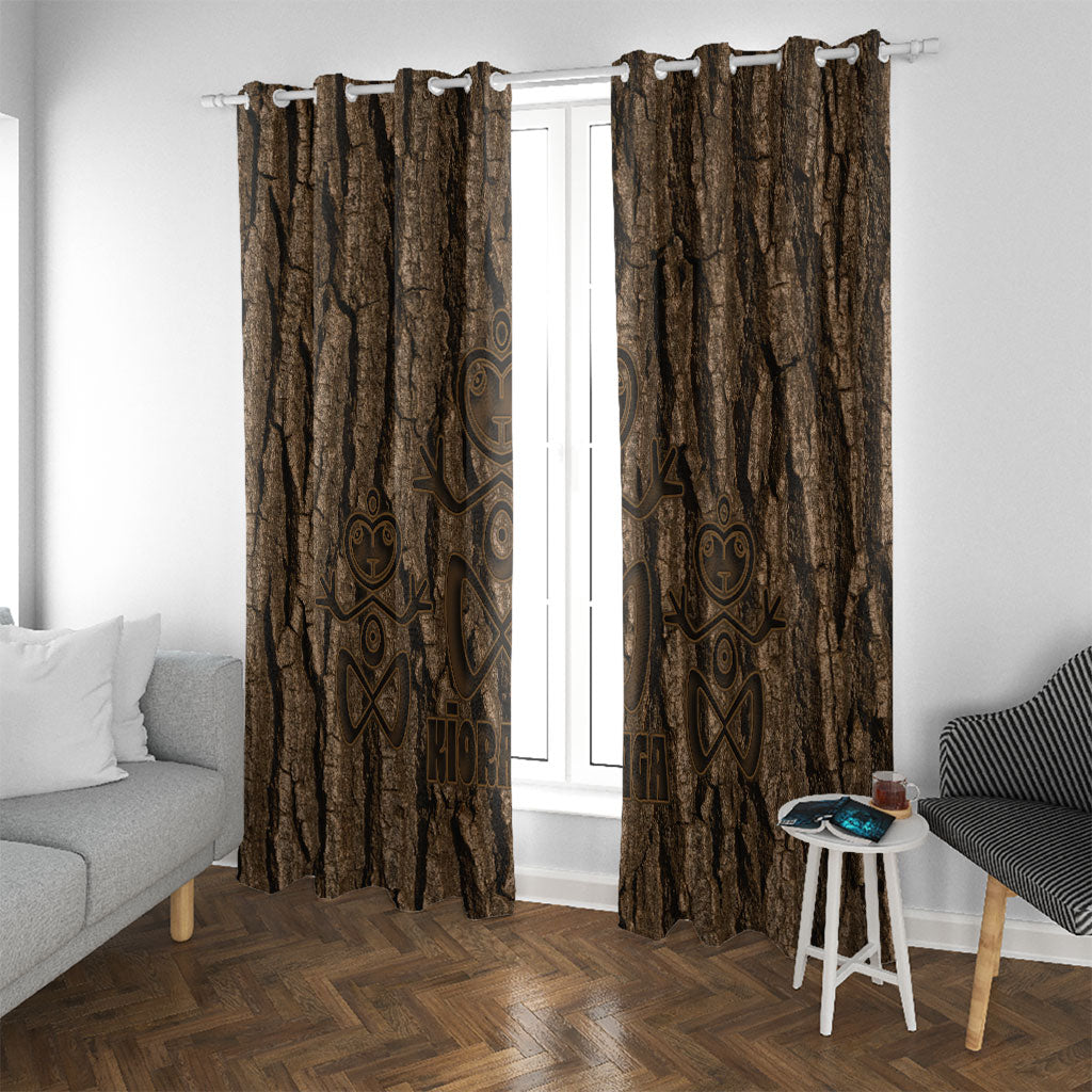 Kioranga Moriori New Zealand Window Curtain Kopi Rakau Carving Art LT14 With Grommets Brown - Polynesian Pride