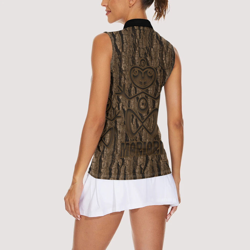 Kioranga Moriori New Zealand Women Sleeveless Polo Shirt Kopi Rakau Carving Art LT14 - Polynesian Pride