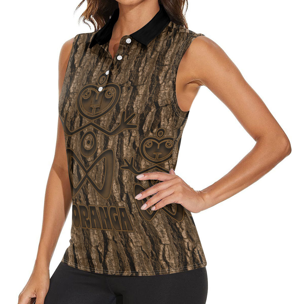 Kioranga Moriori New Zealand Women Sleeveless Polo Shirt Kopi Rakau Carving Art LT14 - Polynesian Pride