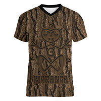 Kioranga Moriori New Zealand Women V-Neck T-Shirt Kopi Rakau Carving Art LT14 Female Brown - Polynesian Pride