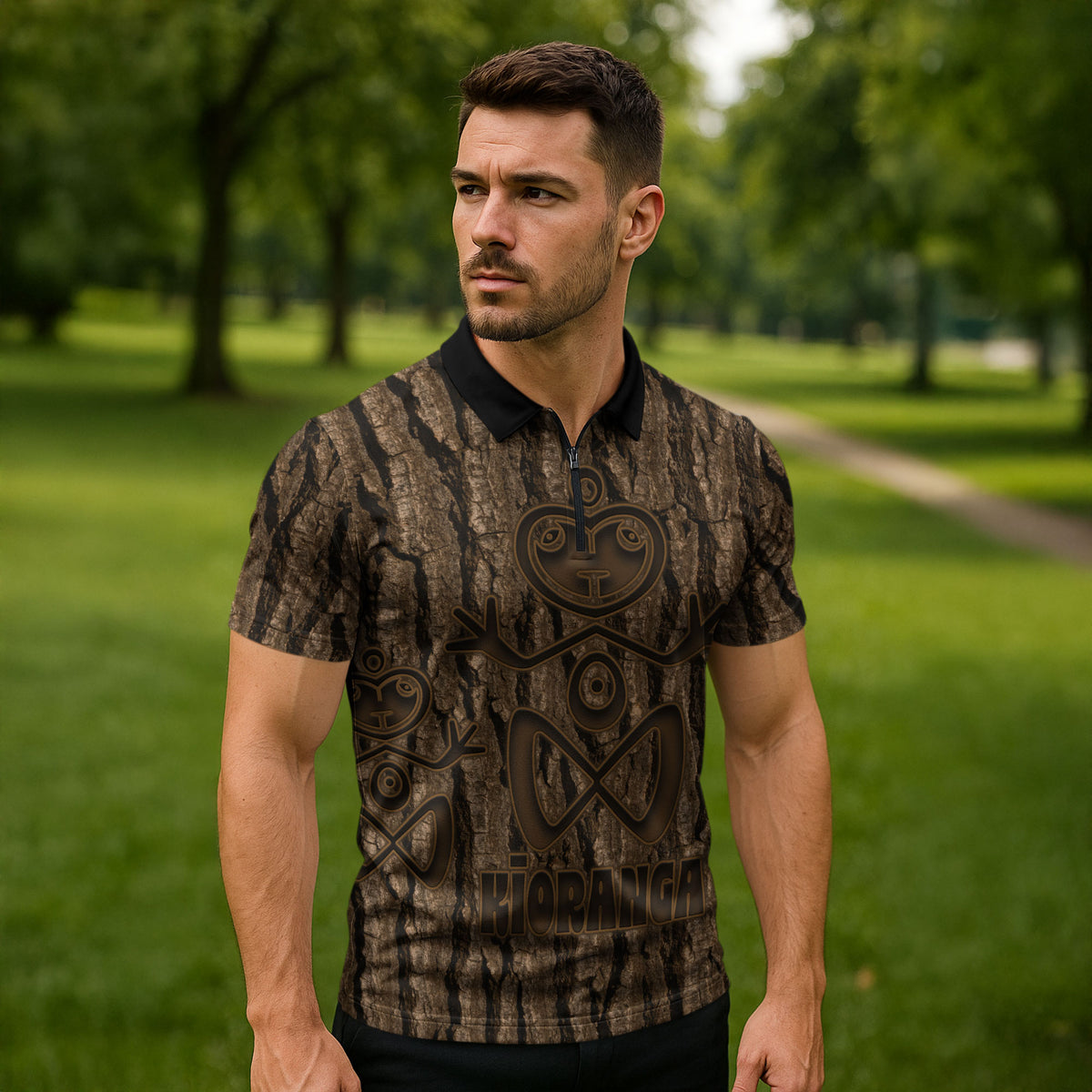 Kioranga Moriori New Zealand Zipper Polo Shirt Kopi Rakau Carving Art LT14 - Polynesian Pride