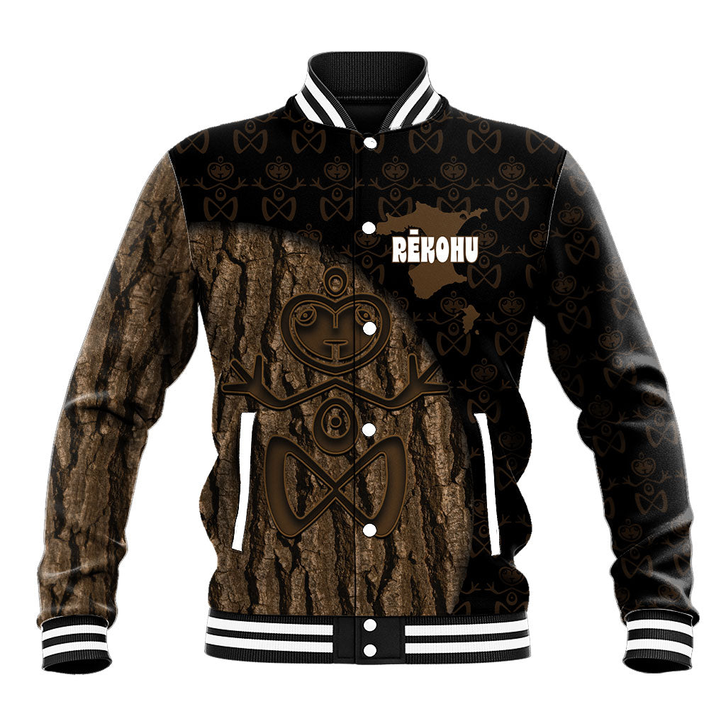 Moriori Kekoru New Zealand Personalised Baseball Jacket Kopi Rakau Carving Chatham Islands Map LT14 Unisex Black - Polynesian Pride