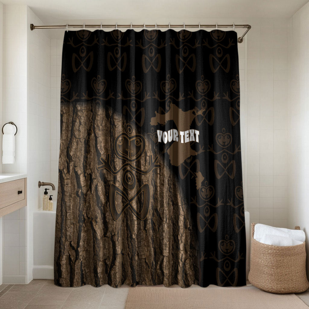 Moriori Kekoru New Zealand Personalised Bathroom Set Kopi Rakau Carving Chatham Islands Map LT14 Shower Curtain Only Black - Polynesian Pride
