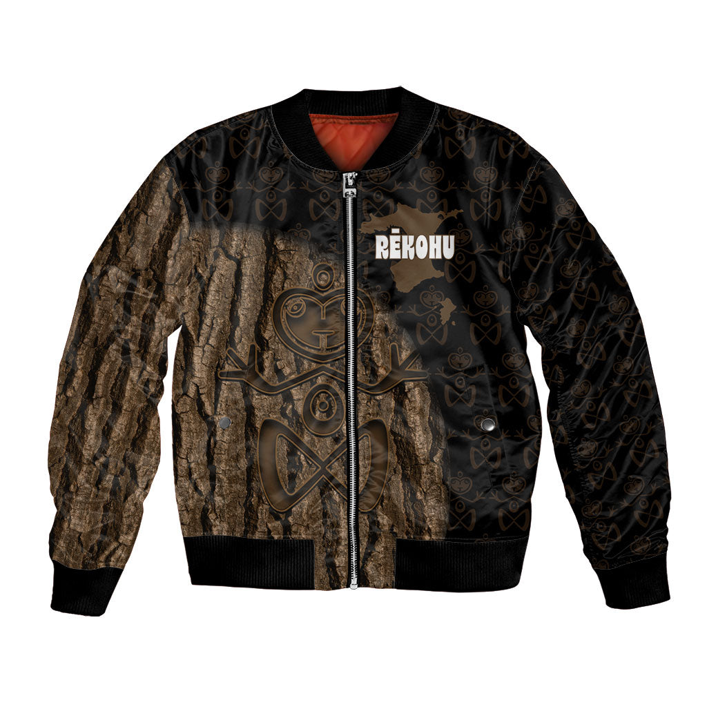 Moriori Kekoru New Zealand Personalised Bomber Jacket Kopi Rakau Carving Chatham Islands Map LT14 Unisex Black - Polynesian Pride
