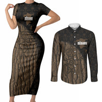 Moriori Kekoru New Zealand Personalised Couples Matching Short Sleeve Bodycon Dress and Long Sleeve Button Shirt Kopi Rakau Carving Chatham Islands Map LT14 Black - Polynesian Pride