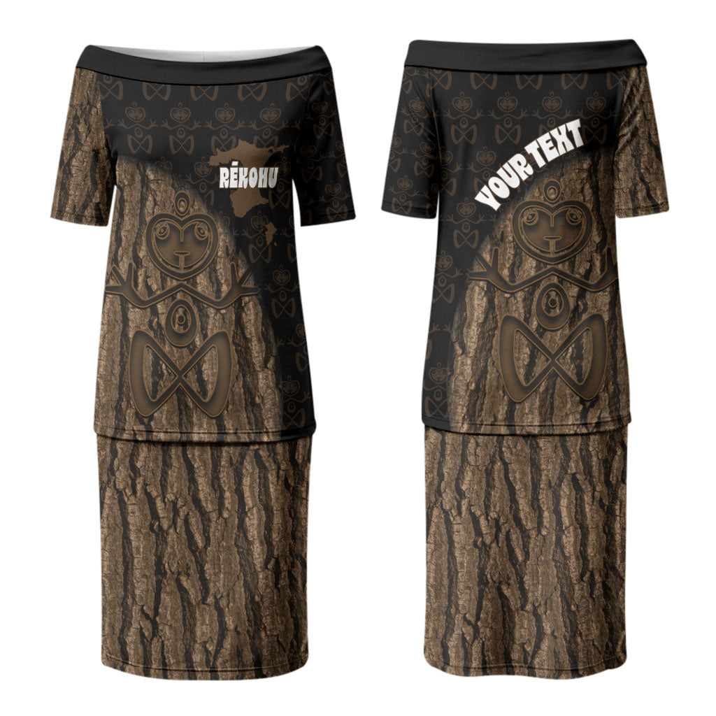 Moriori Kekoru New Zealand Personalised Family Matching Puletasi and Hawaiian Shirt Kopi Rakau Carving Chatham Islands Map LT14 Mom's Dress Black - Polynesian Pride
