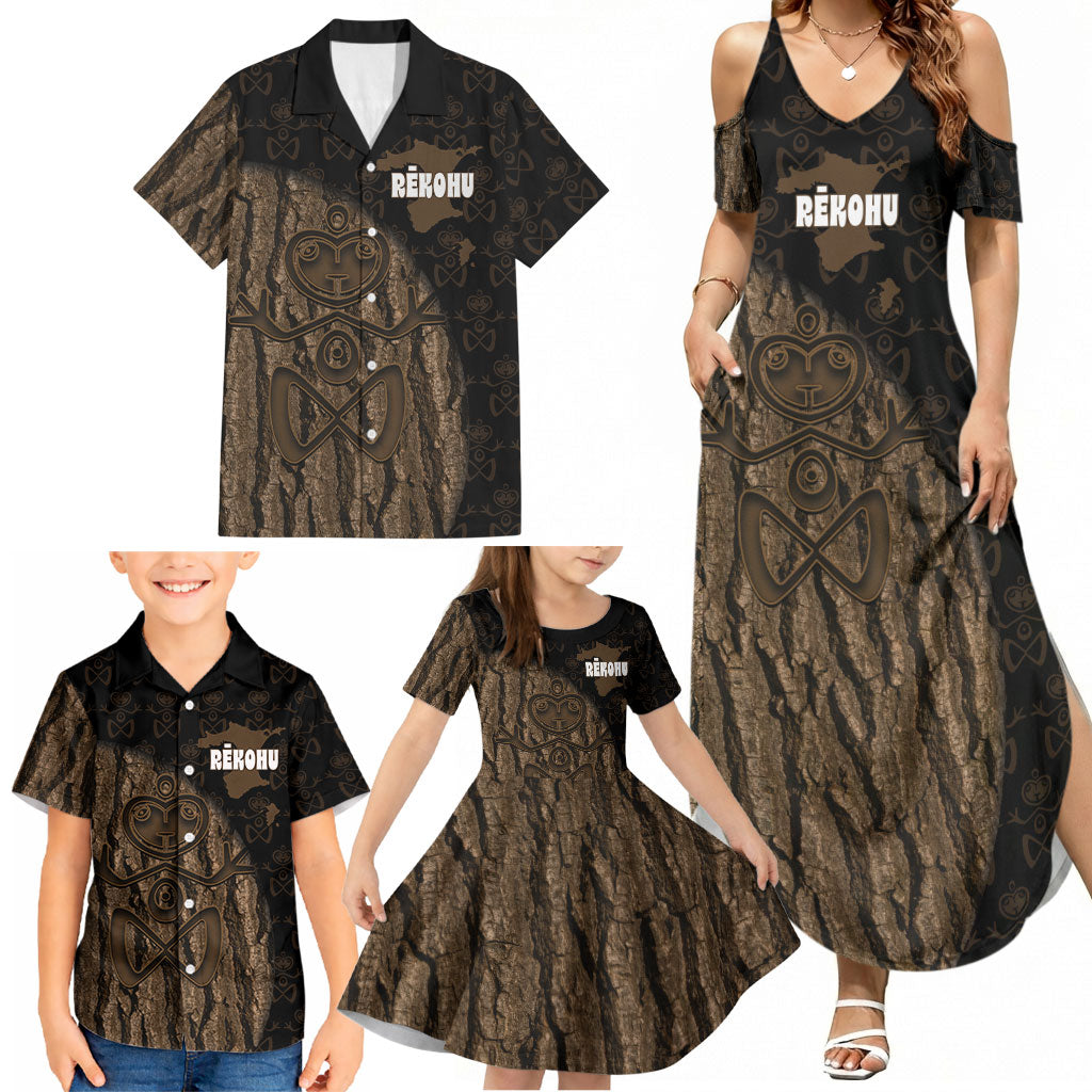 Moriori Kekoru New Zealand Personalised Family Matching Summer Maxi Dress and Hawaiian Shirt Kopi Rakau Carving Chatham Islands Map LT14 - Polynesian Pride