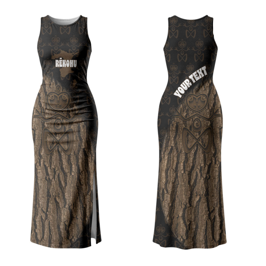 Moriori Kekoru New Zealand Personalised Family Matching Tank Maxi Dress and Hawaiian Shirt Kopi Rakau Carving Chatham Islands Map LT14 Mom's Dress Black - Polynesian Pride