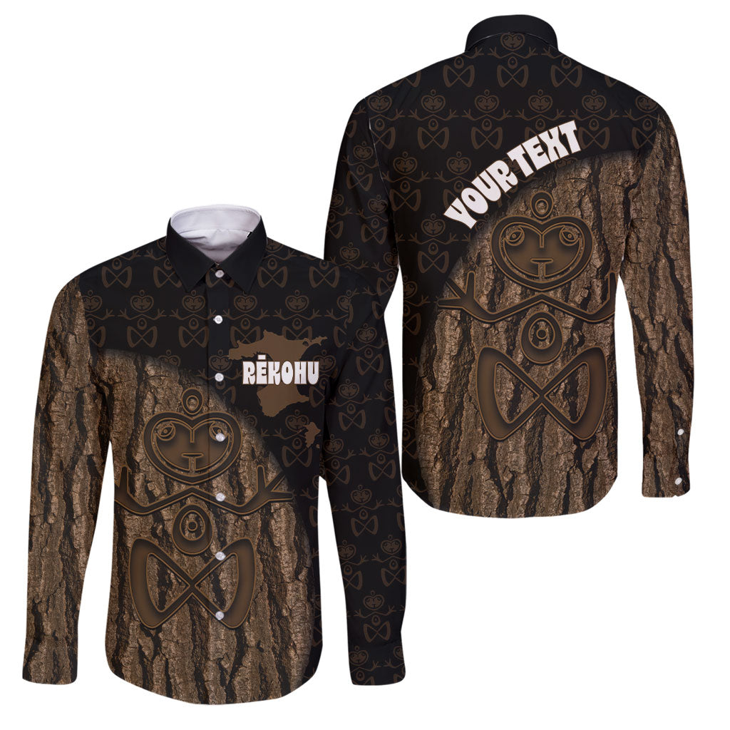 Moriori Kekoru New Zealand Personalised Family Matching Tank Maxi Dress and Hawaiian Shirt Kopi Rakau Carving Chatham Islands Map LT14 Dad's Shirt - Long Sleeve Black - Polynesian Pride