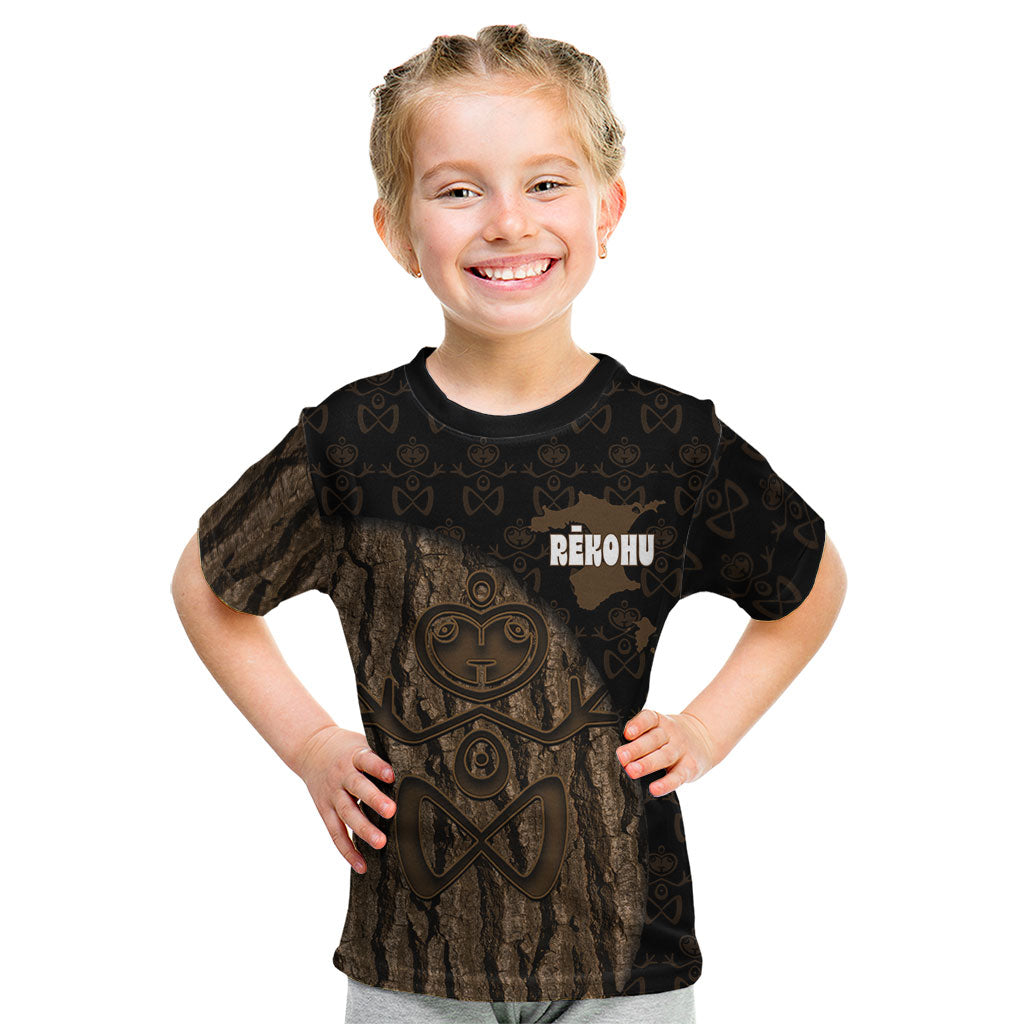 Moriori Kekoru New Zealand Personalised Kid T Shirt Kopi Rakau Carving Chatham Islands Map LT14 Black - Polynesian Pride