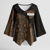 Moriori Kekoru New Zealand Personalised Kimono Sleeve Blouse Kopi Rakau Carving Chatham Islands Map LT14 Female Black - Polynesian Pride