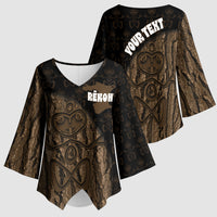 Moriori Kekoru New Zealand Personalised Kimono Sleeve Blouse Kopi Rakau Carving Chatham Islands Map LT14 - Polynesian Pride
