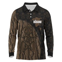 Moriori Kekoru New Zealand Personalised Long Sleeve Polo Shirt Kopi Rakau Carving Chatham Islands Map LT14 Black - Polynesian Pride