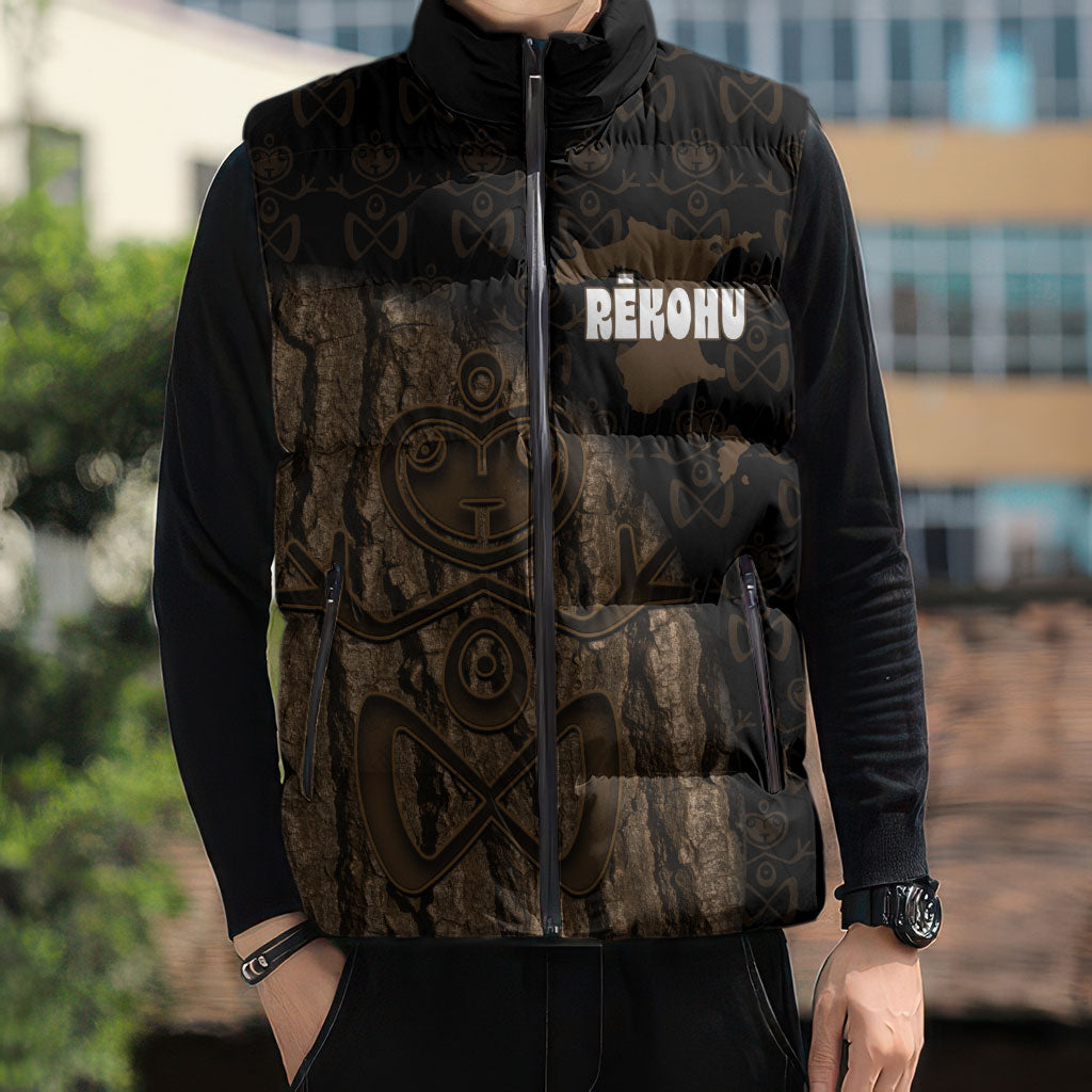 Moriori Kekoru New Zealand Personalised Sleeveless Puffer Jacket Kopi Rakau Carving Chatham Islands Map LT14 - Polynesian Pride