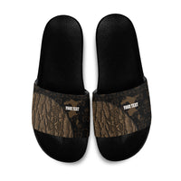 Moriori Kekoru New Zealand Personalised Slide Sandals Kopi Rakau Carving Chatham Islands Map LT14 Black - Polynesian Pride