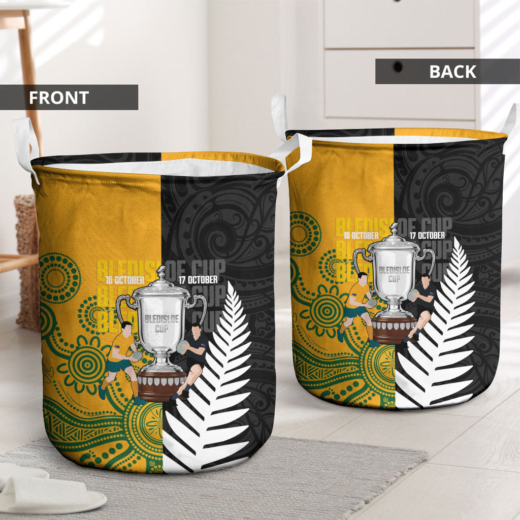 New Zealand Australia Rugby Bledisloe 2026 Laundry Basket Champion Trophy Maori Aboriginal Art LT14 - Polynesian Pride