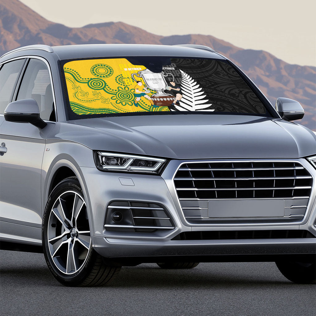 New Zealand Australia Rugby Bledisloe 2026 Auto Sun Shade Champion Trophy Maori Aboriginal Art LT14 - Polynesian Pride