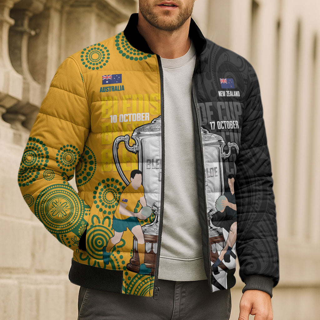 New Zealand Australia Rugby Bledisloe 2026 Custom Bomber Puffer Jacket Champion Trophy Maori Aboriginal Art LT14 - Polynesian Pride