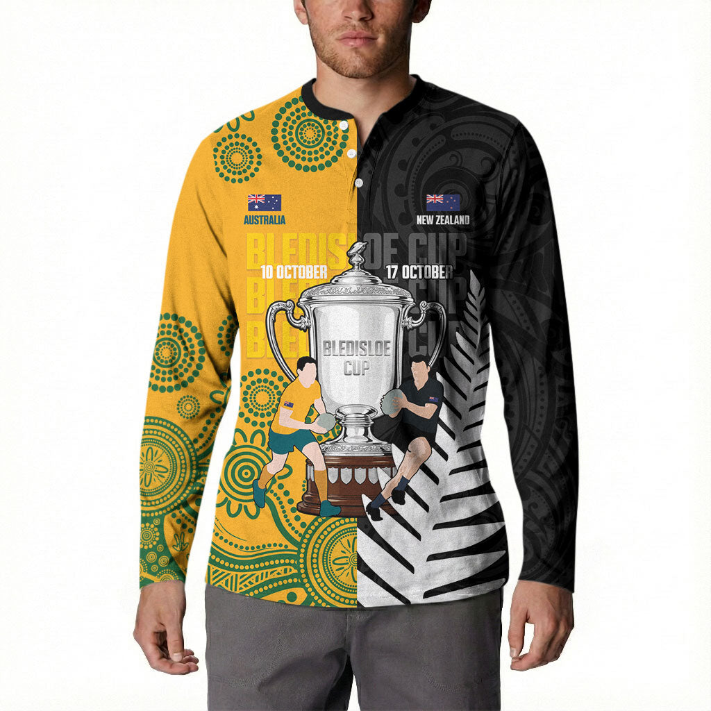 New Zealand Australia Rugby Bledisloe 2026 Custom Button Sweatshirt Champion Trophy Maori Aboriginal Art LT14 - Polynesian Pride