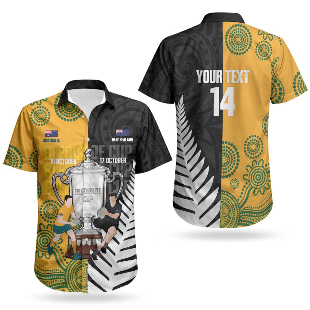New Zealand Australia Rugby Bledisloe 2026 Custom Couples Matching Off Shoulder Maxi Dress and Hawaiian Shirt Champion Trophy Maori Aboriginal Art LT14 - Polynesian Pride