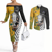 New Zealand Australia Rugby Bledisloe 2026 Custom Couples Matching Off The Shoulder Long Sleeve Dress and Long Sleeve Button Shirt Champion Trophy Maori Aboriginal Art LT14 Multicolor - Polynesian Pride