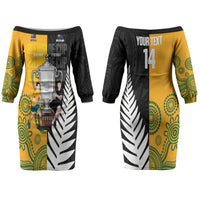 New Zealand Australia Rugby Bledisloe 2026 Custom Couples Matching Off The Shoulder Long Sleeve Dress and Long Sleeve Button Shirt Champion Trophy Maori Aboriginal Art LT14 - Polynesian Pride