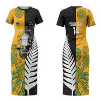 New Zealand Australia Rugby Bledisloe 2026 Custom Couples Matching Short Sleeve Bodycon Dress and Long Sleeve Button Shirt Champion Trophy Maori Aboriginal Art LT14 - Polynesian Pride