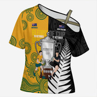 New Zealand Australia Rugby Bledisloe 2026 Custom Cross Shoulder Shirt Champion Trophy Maori Aboriginal Art LT14 Female Multicolor - Polynesian Pride