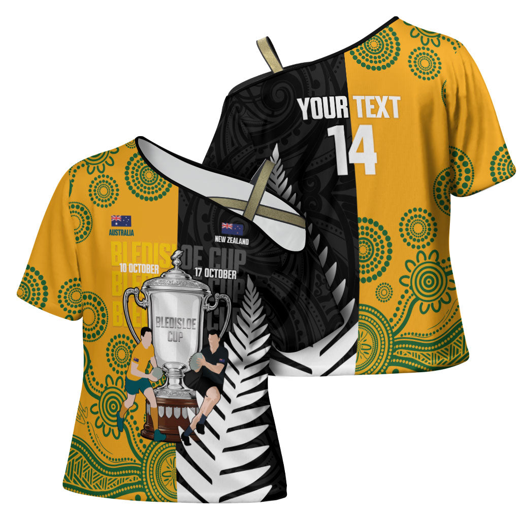 New Zealand Australia Rugby Bledisloe 2026 Custom Cross Shoulder Shirt Champion Trophy Maori Aboriginal Art LT14 - Polynesian Pride