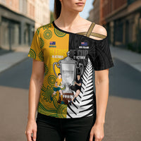 New Zealand Australia Rugby Bledisloe 2026 Custom Cross Shoulder Shirt Champion Trophy Maori Aboriginal Art LT14 - Polynesian Pride