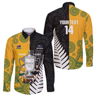 New Zealand Australia Rugby Bledisloe 2026 Custom Family Matching Mermaid Dress and Hawaiian Shirt Champion Trophy Maori Aboriginal Art LT14 Dad's Shirt - Long Sleeve Multicolor - Polynesian Pride
