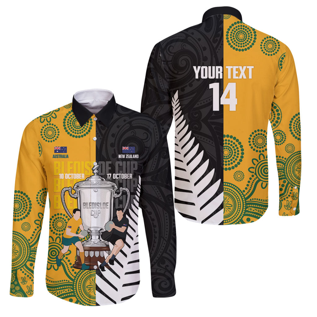 New Zealand Australia Rugby Bledisloe 2026 Custom Family Matching Summer Maxi Dress and Hawaiian Shirt Champion Trophy Maori Aboriginal Art LT14 Dad's Shirt - Long Sleeve Multicolor - Polynesian Pride