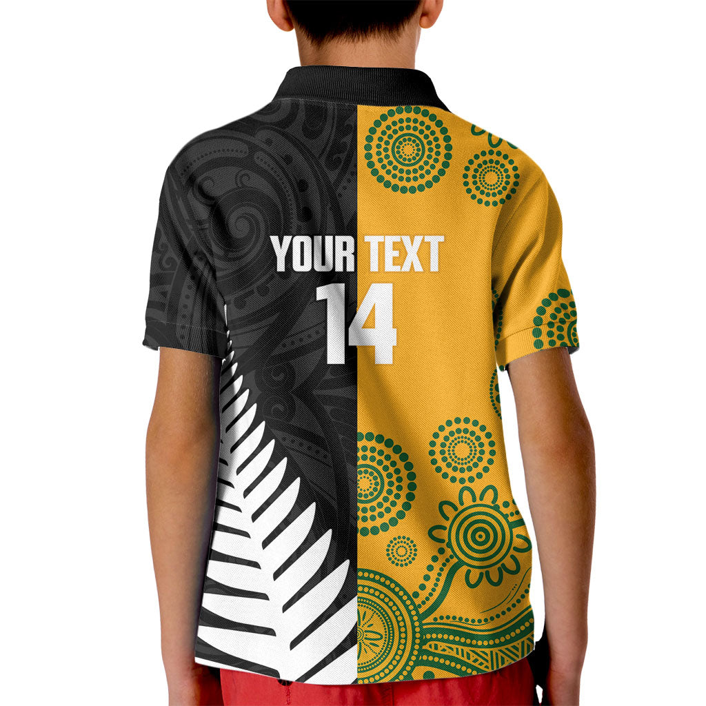 New Zealand Australia Rugby Bledisloe 2026 Custom Kid Polo Shirt Champion Trophy Maori Aboriginal Art LT14 - Polynesian Pride