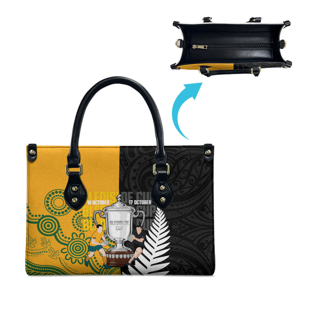 New Zealand Australia Rugby Bledisloe 2026 Leather Bag Champion Trophy Maori Aboriginal Art LT14 - Polynesian Pride