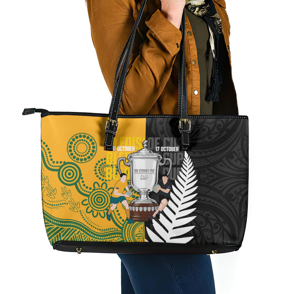New Zealand Australia Rugby Bledisloe 2026 Leather Tote Bag Champion Trophy Maori Aboriginal Art LT14 - Polynesian Pride