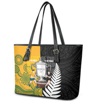 New Zealand Australia Rugby Bledisloe 2026 Leather Tote Bag Champion Trophy Maori Aboriginal Art LT14 - Polynesian Pride