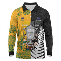 New Zealand Australia Rugby Bledisloe 2026 Custom Long Sleeve Polo Shirt Champion Trophy Maori Aboriginal Art LT14 Multicolor - Polynesian Pride
