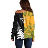 New Zealand Australia Rugby Bledisloe 2026 Custom Off Shoulder Sweater Champion Trophy Maori Aboriginal Art LT14 - Polynesian Pride