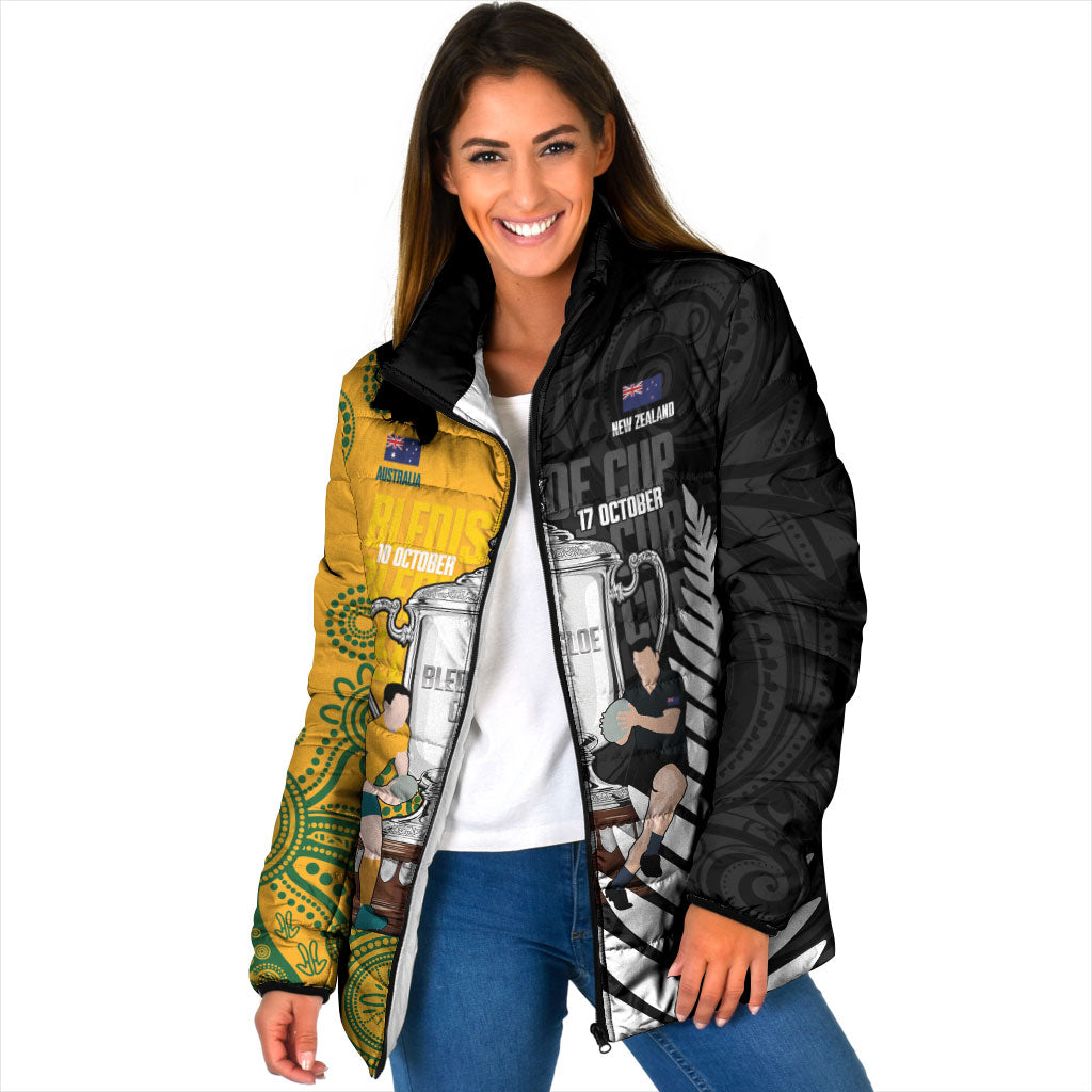 New Zealand Australia Rugby Bledisloe 2026 Custom Padded Jacket Champion Trophy Maori Aboriginal Art LT14 Women Multicolor - Polynesian Pride