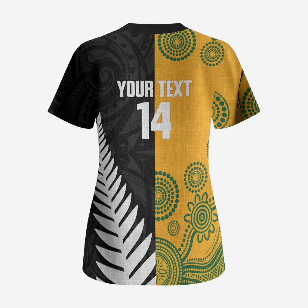 New Zealand Australia Rugby Bledisloe 2026 Custom Scrub Top Champion Trophy Maori Aboriginal Art LT14 - Polynesian Pride