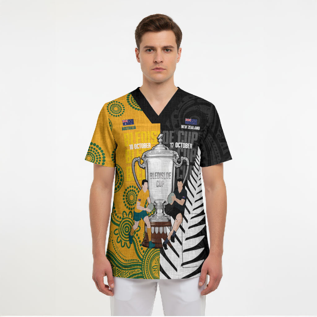 New Zealand Australia Rugby Bledisloe 2026 Custom Scrub Top Champion Trophy Maori Aboriginal Art LT14 - Polynesian Pride