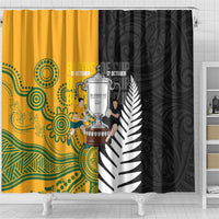 New Zealand Australia Rugby Bledisloe 2026 Shower Curtain Champion Trophy Maori Aboriginal Art LT14 - Polynesian Pride