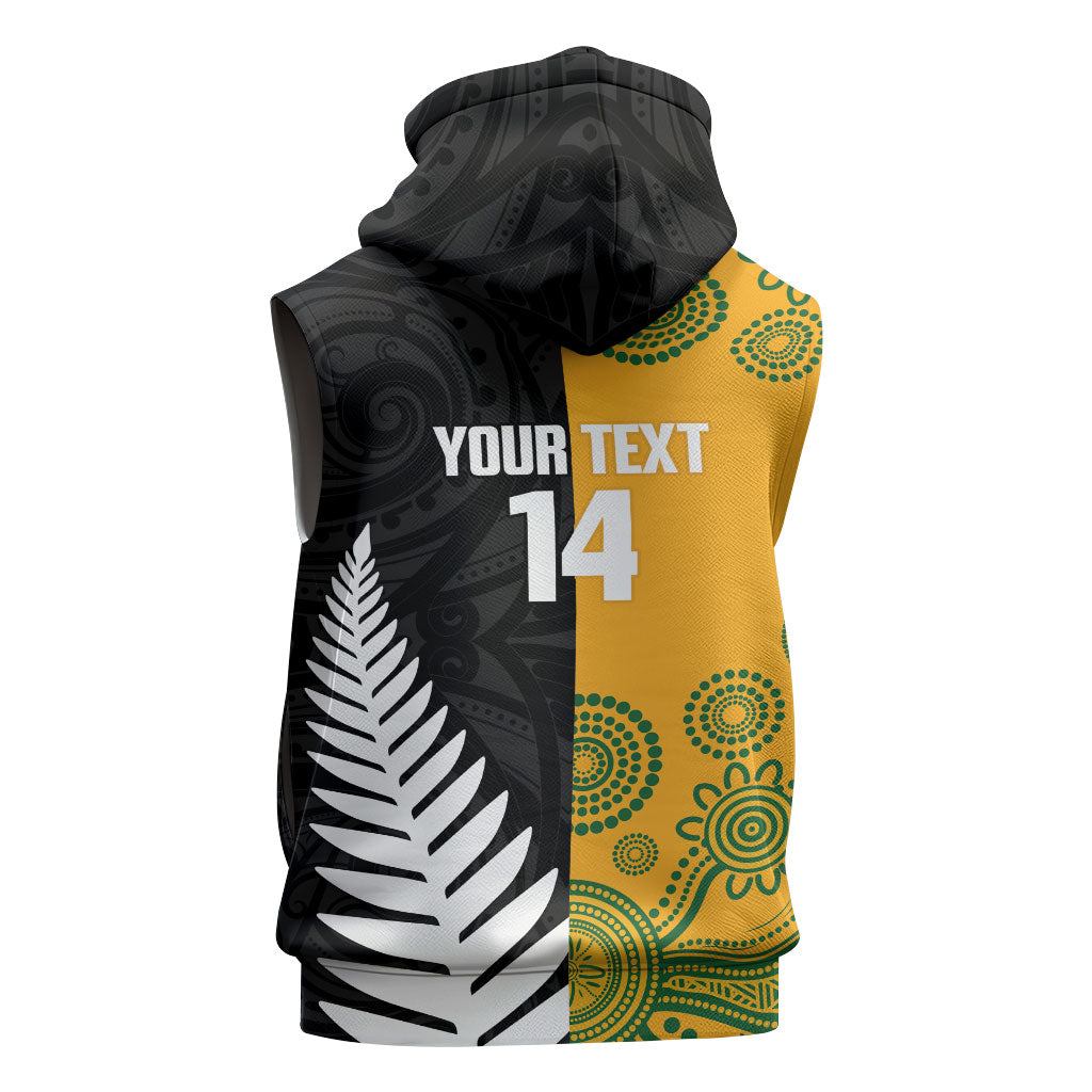 New Zealand Australia Rugby Bledisloe 2026 Custom Sleeveless Hoodie Champion Trophy Maori Aboriginal Art LT14 - Polynesian Pride