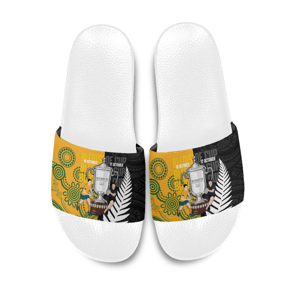 New Zealand Australia Rugby Bledisloe 2026 Slide Sandals Champion Trophy Maori Aboriginal Art LT14 Multicolor - Polynesian Pride